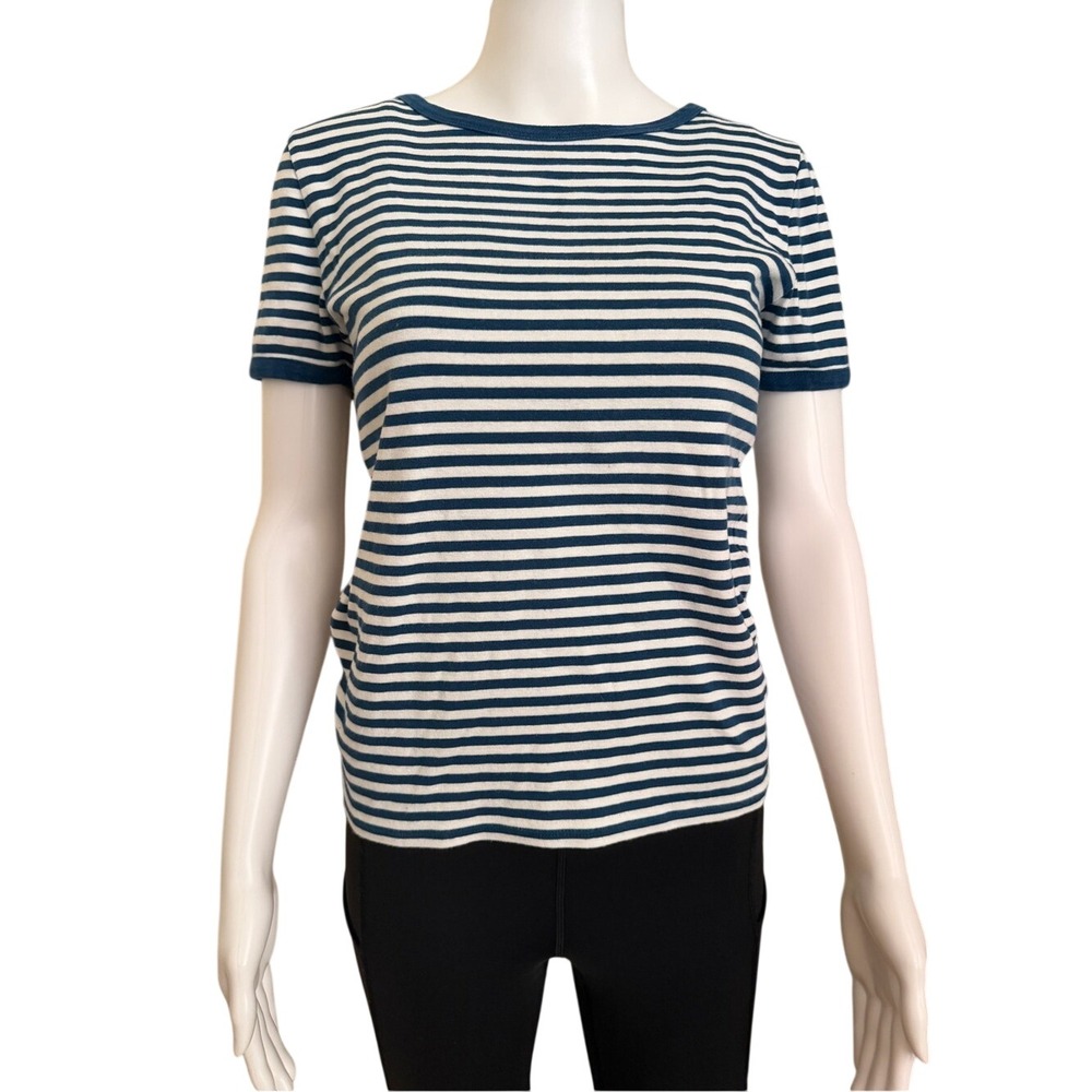 J.Crew Perfect Fit Knit Goods Blue White Stripe Short Sleeve T-Shirt Medium